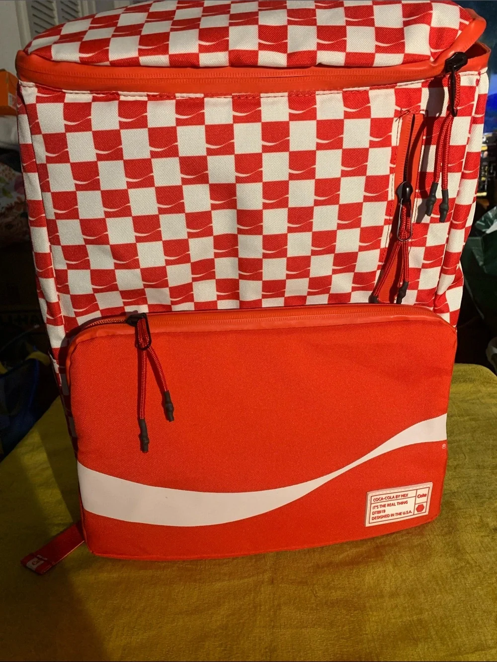 Coca Cola x Hex Red and White Checkerboard Backpack Cooler